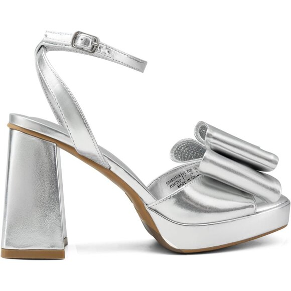 Dream Pairs Women Silver Chunky Heels Fashion High Block Square Toe Dress Sandal - Picture 2 of 7